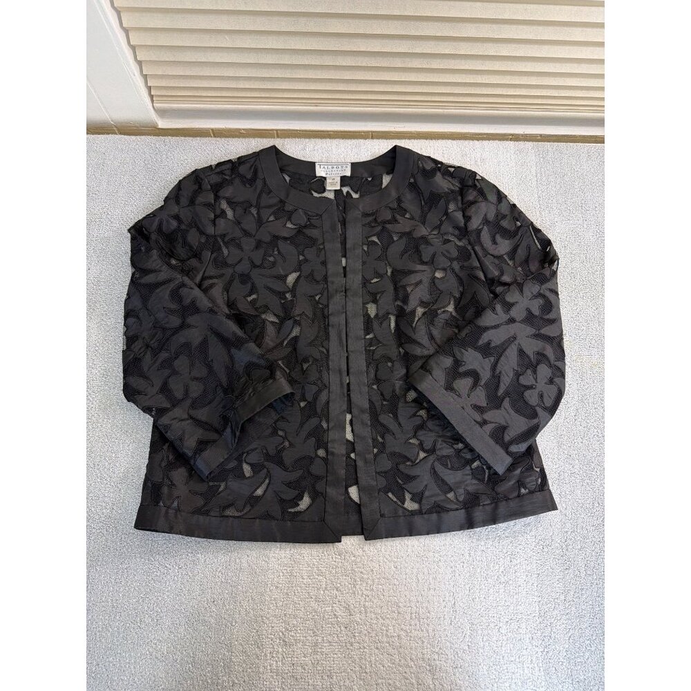 Talbots Collection Petite Black Sheer Lace Open Front Topper Size 12 P - Picture 13 of 16
